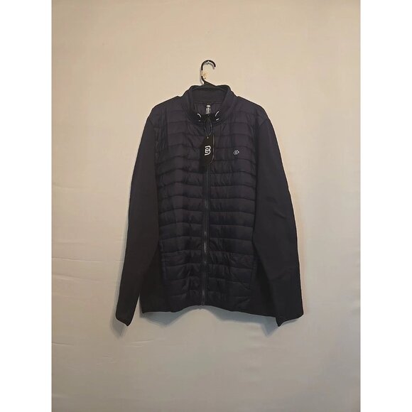Mens Navy Blue Lightweight Puffer Jacket With Stretch Sleeves & Full Zip - Picture 1 of 6